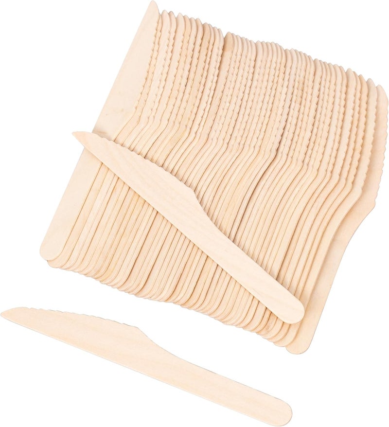ANTETOK Disposable Wood Cutlery Knives - 100 Pack Wooden Knives Disposable,Biodegradable and Earth Friendly, 6.3 Inch Length Wood Knives, Knives6.3inch-100pcs - Image 1